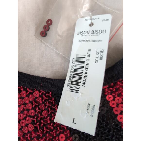 Red Black Sequin Chevron Tank Top Size Large Y2K Glam Party Top. Bisou Bisou - Picture 5 of 8